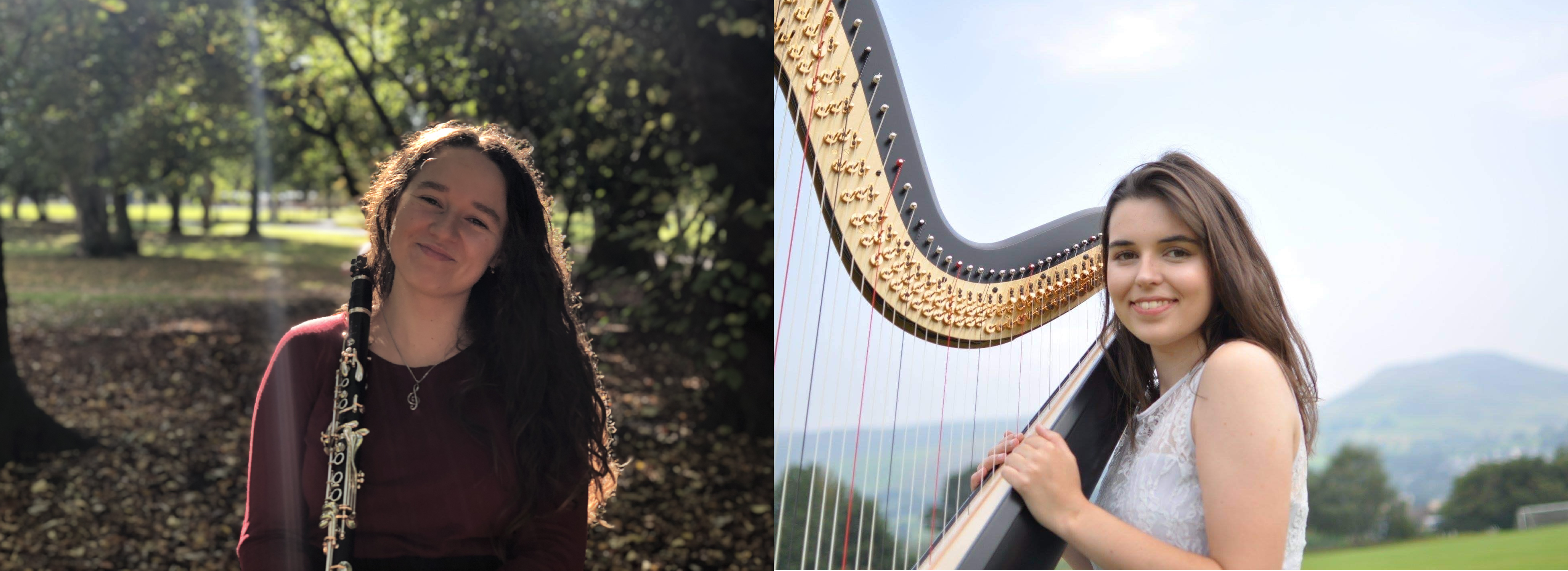 Angharad Huw and Laurel Saunders of Eos duo in side by side countryside photos
